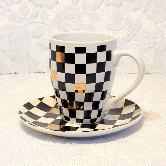 Unique Vintage Dining Delicate Coffee Cup Saucer Set Black White